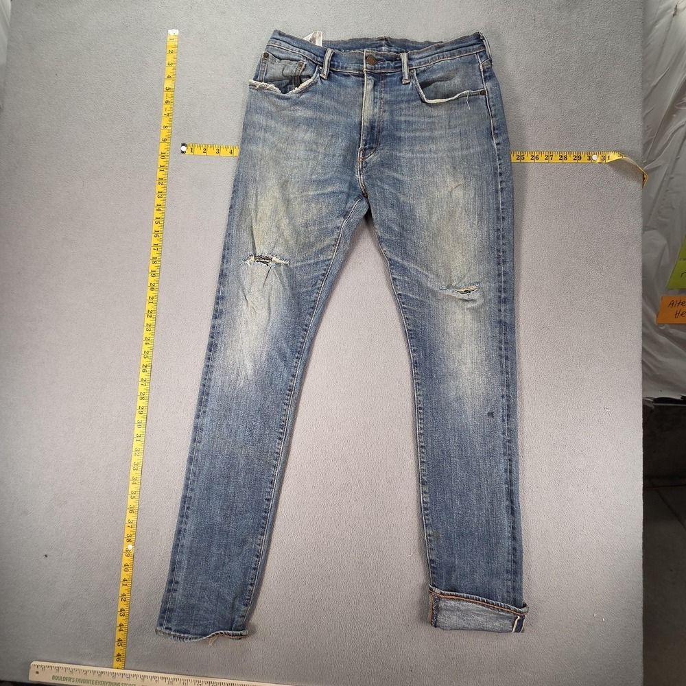 Levis 505‎ Jeans Mens Selvedge Blue Med Wash Whiskers Fits 30x33
